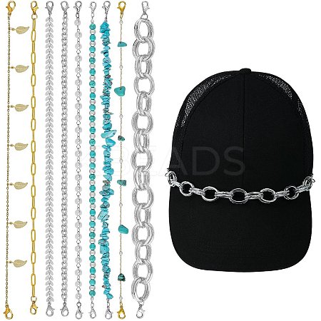 9Pcs Aluminium & 304 Stainless Steel & Synthetic Turquoise  Link Baseball Cap Chain HJEW-SW00143-1
