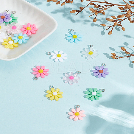 18Pcs 9 Colors Opaque & Transparent Resin Daisy Pendants RESI-LP0001-65-1