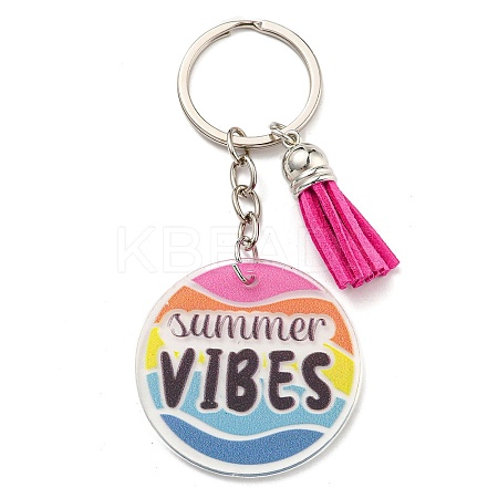 Acrylic Flat Round with Suede Tassel Pendant Keychain KEYC-G060-01D-1