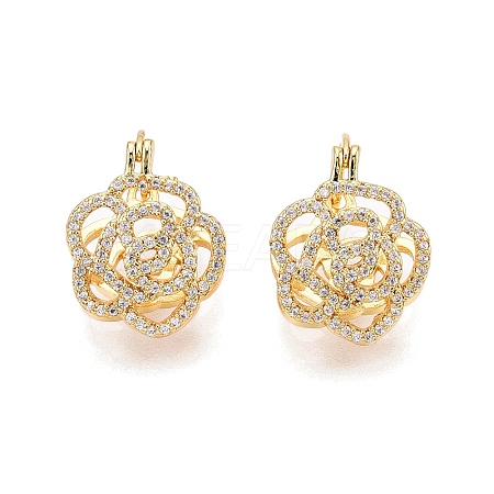 Flower Clear Cubic Zirconia Hoop Earrings EJEW-N054-62G-1