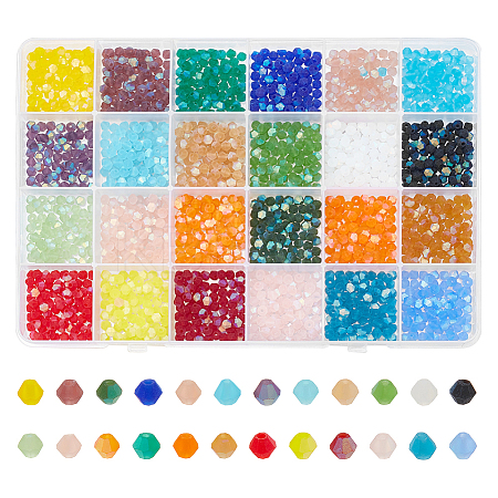24 Strands 24 Colors Imitate Austrian Crystal Bicone Frosted Glass Beads Strands GLAA-AR0001-58-1