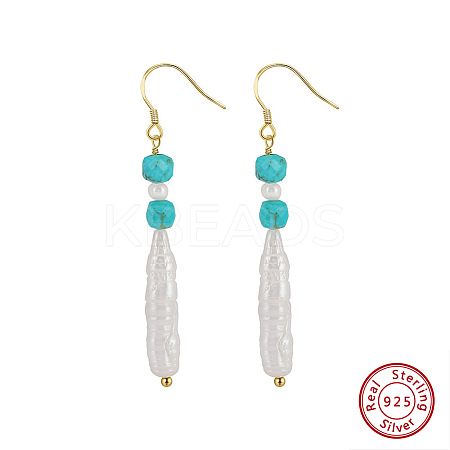 Synthetic Turquoise & Natural Baroque Freshwater Pearl & 925 Sterling Silver Dangle Earrings for Women EJEW-G412-01G-1