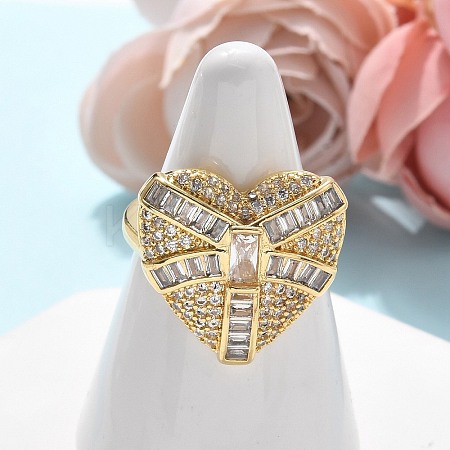 Brass Micro Pave Clear Cubic Zirconia Cuff Rings for Women RJEW-C126-03G-1