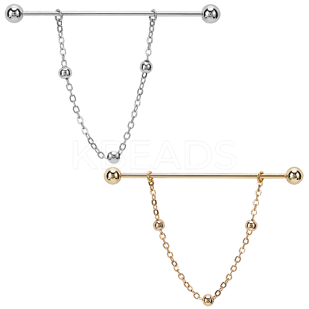 2Pcs 2 Colors Brass Hanging Chain Brooches FIND-GF0006-86-1