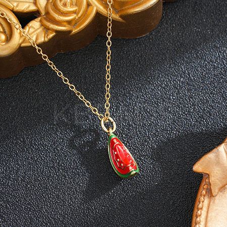 Brass Enamel Fruit Pendant 201 Stainless Steel Cable Chain Necklaces for Women WG879D2-01-1