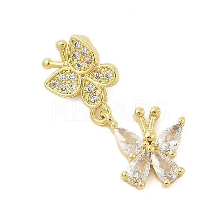 Butterfly Rack Plating Brass Micro Pave Cubic Zirconia Pendants KK-Z074-73G-1