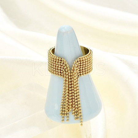 Round Ball Tassel 304 Stainless Steel Cuff Rings for Women LS-RJEW-U039-03G-1