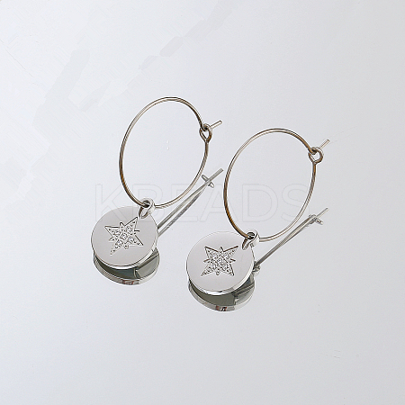 Non-Tarnish 304 Stainless Steel Star Dangle Hoop Earrings for Women CD0332-2-1