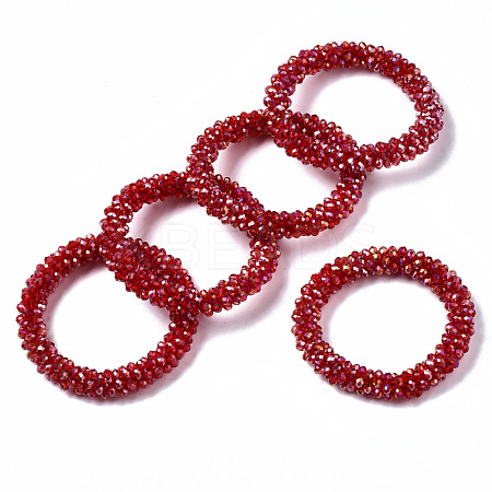 Faceted Transparent Glass Beads Stretch Bracelets BJEW-S144-002C-03-1