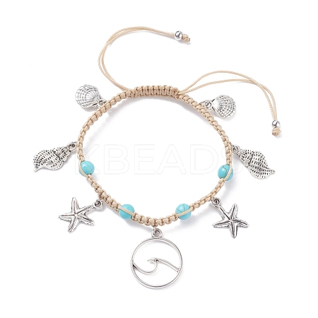 Synthetic Turquoise Braided Bead Bracelet BJEW-JB07988-1