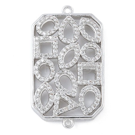 Rack Plating Brass Micro Pave Clear Cubic Zirconia Rectangle Connector Charms KK-A234-035P-02-1