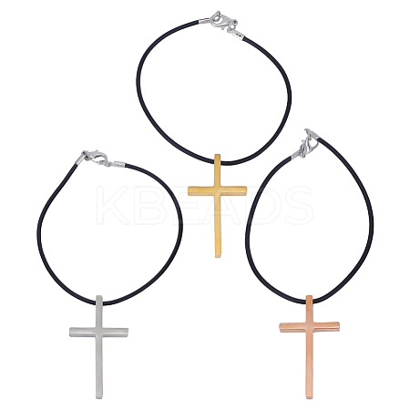 3Pcs 3 Styles Stainless Steel Cross Charms Bracelet Sets BJEW-DR00001-1