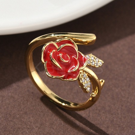 Flower Brass Micro Pave Cubic Zirconia Cuff Rings RJEW-A069-02B-02G-1