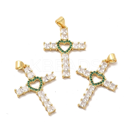 Rack Plating Brass Micro Pave Cubic Zirconia Pendants KK-K165-06G-02-1