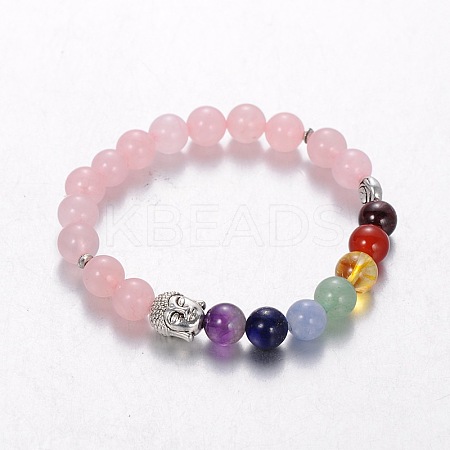 Stretch Buddhist Jewelry Multi-Color Gemstone Chakra Bracelets X-BJEW-JB01687-05-1