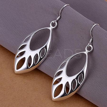 Silver Color Plated Brass Leaf Dangle Earrings EJEW-BB11801-1