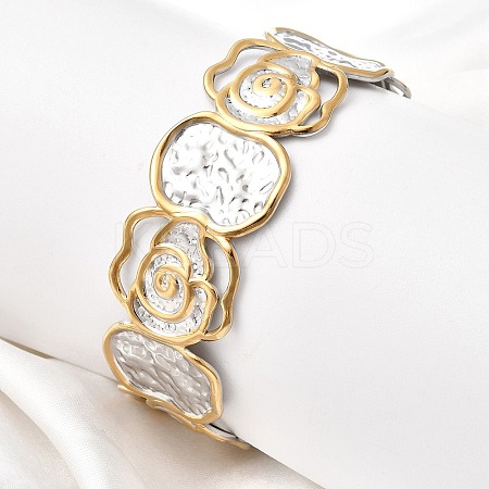 Hammered 304 Stainless Steel Cuff Bangles for Women LS-BJEW-P371-01B-1