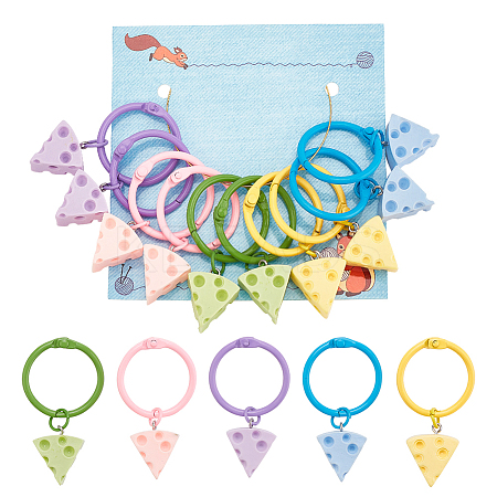10Pcs 5 Colors Resin Cheese Pendant Locking Stitch Markers HJEW-AB00679-1
