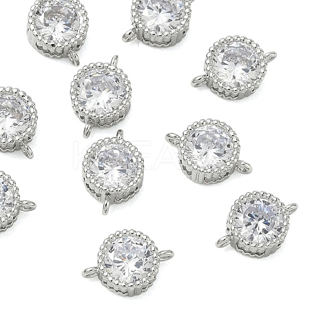 SHEGRACE Brass Pave Clear Cubic Zirconia Flat Round Connector Charms XGRQ3D332-501P-1