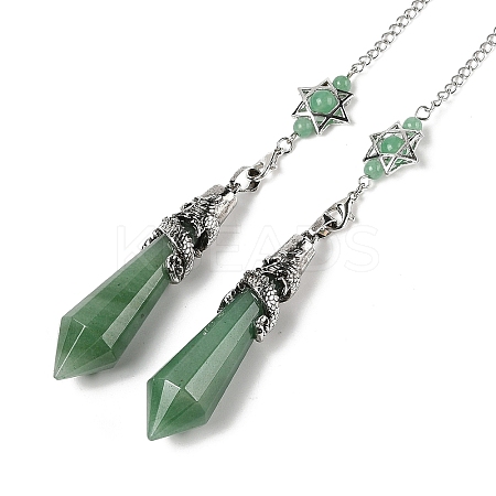 Natural Green Aventurine Cone Dowsing Pendulum Big Pointed Pendants AJEW-Z041-01E-AS-1