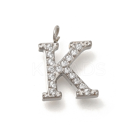 304 Stainless Steel Micro Pave Cubic Zirconia Pendants STAS-H228-06P-K-1