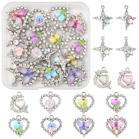 20Pcs 8 Styles Platinum Alloy Glass Pendants FIND-FS0003-78-1