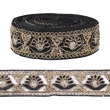 10 Yards Organza Embroidery Flower Ribbons with Paillettes SRIB-WH0011-202A-1