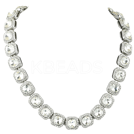1Pc Zinc Alloy Pave Square Clear Glass Tennis Necklaces for Womem NJEW-SP0001-07S-1