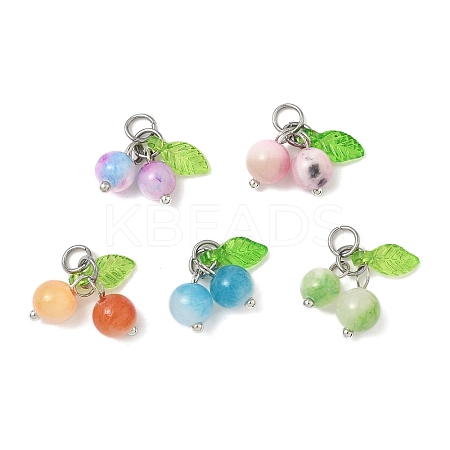 Natural Dyed Persian Jade with Acrylic Leaf Cherry Charms PALLOY-JF04025-S-1