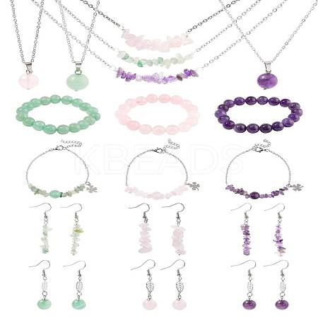 24Pair 316 Surgical Stainless Steel Dangle Earring & 304 Stainless Steel Necklaces & Beads Bracelets SJEW-FS00007-1