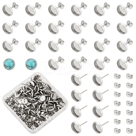 Flat Round 304 Stainless Steel Stud Earring Settings STAS-UN0060-72A-1
