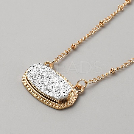Simulated Druzy Resin Oval Pendant Necklace with Alloy Satellite Chains NJEW-WH0016-39G-06-1
