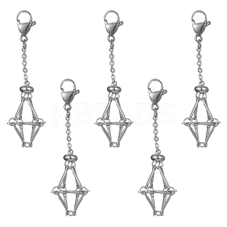 5Pcs Brass Braided Chain Pouch Empty Stone Holder Pendant Decorations HJEW-CJ0001-11P-1