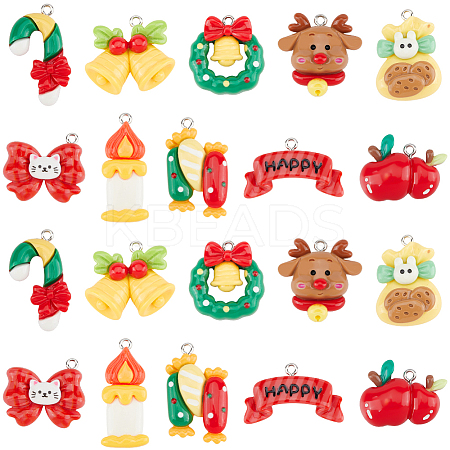 40Pcs 10 Styles Christmas Theme Plastic Pendants FIND-SC0011-40-1