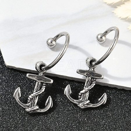 Anchor 316 Surgical Stainless Steel Dangle Half Hoop Earrings for Women EJEW-G416-43AS-1