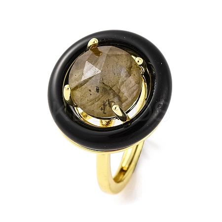 Rack Plating Round Brass Enamel Adjustable Rings RJEW-U004-01G-G-1