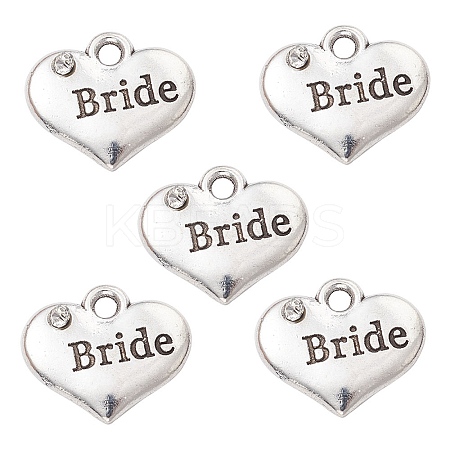 Wedding Theme Antique Silver Tone Tibetan Style Heart with Bride Rhinestone Charms TIBEP-YW0001-37B-1