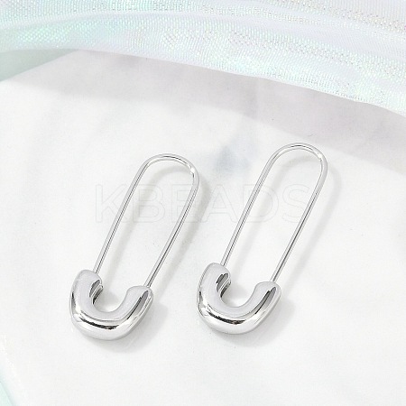 304 Stainless Steel Safety Pin Charm Huggie Hoop Earrings for Women EJEW-C096-41P-1