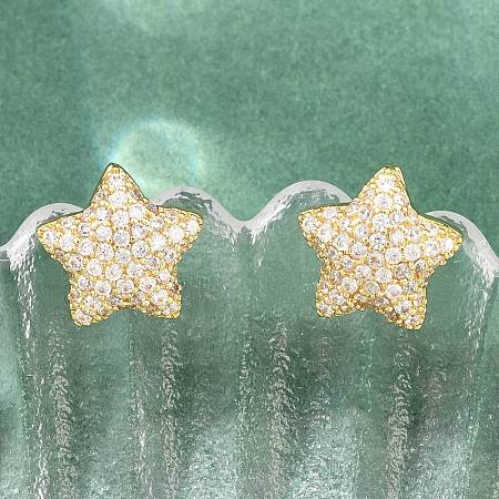 Brass Micro Pave Clear Cubic Zirconia Stud Earrings EJEW-G471-31G-01-1