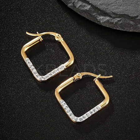 Elegant 201 Stainless Steel Square Hoop Earrings with Water Diamond for Women AE4822-1