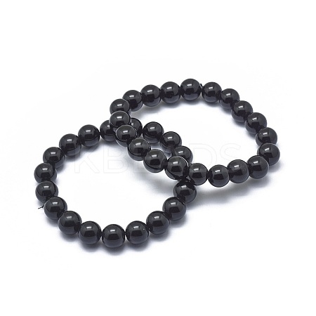 Synthetic Black Stone Bead Stretch Bracelets LS-X-BJEW-K212-B-032-1