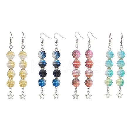 4 Pairs 4 Colors Waxberry Round Acrylic Beaded Dangle Earring Sets EJEW-JE05889-1