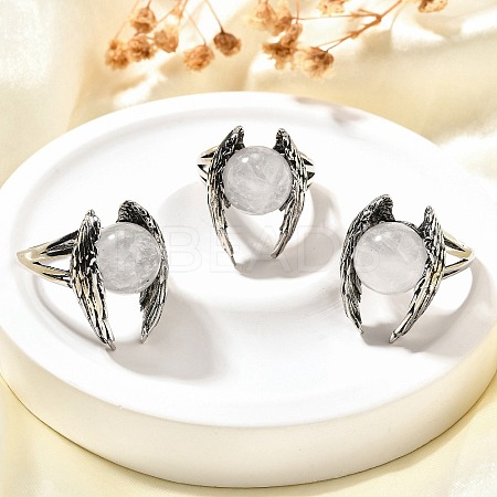 Natural Quartz Crystal Wings Adjustable Rings RJEW-K241-04AS-07-1