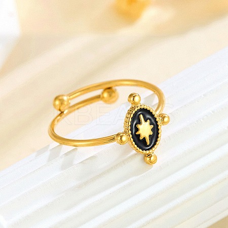 304 Stainless Steel Enamel Cuff Rings for Women RJEW-F194-04G-1