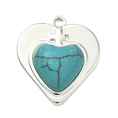 304 Stainless Steel with Dyed Synthetic Turquoise Pendants STAS-G374-05S-12-1