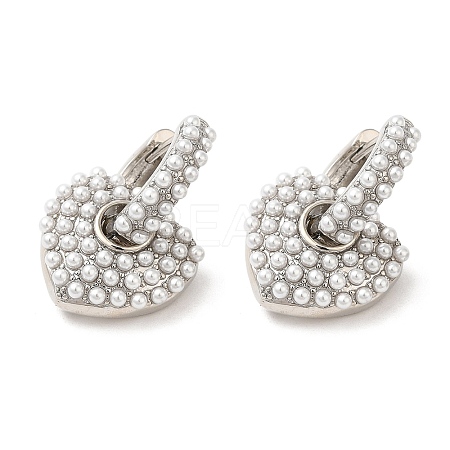 Rack Plating Brass Heart Dangle Hoop Earrings with ABS Imitation Pearl Beaded EJEW-R152-06P-1