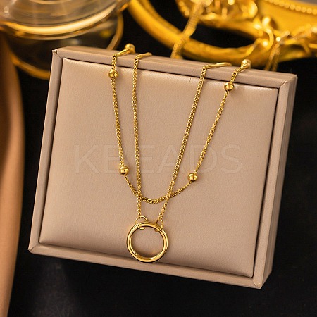 304 Stainless Steel Double Layer Ring Pendant Necklaces for Women Men LS-NJEW-Q028-03G-1