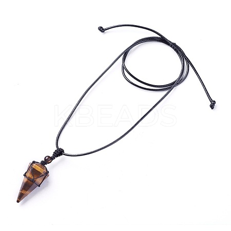 Natural Tiger Eye Pendants Necklaces NJEW-E140-A08-1