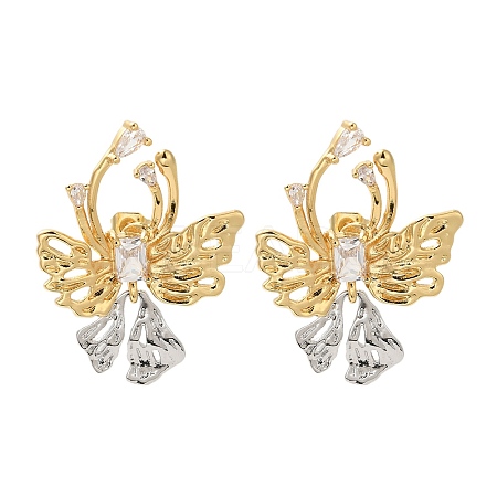 Butterfly Cubic Zirconia Stud Earrings EJEW-A113-01G-1