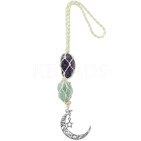 Nuggets Natural Amethyst & Green Aventurine Pouch Pendant Decorations HJEW-WH20002-03C-1